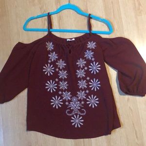 Maroon Snowflake Off The Shoulder Top